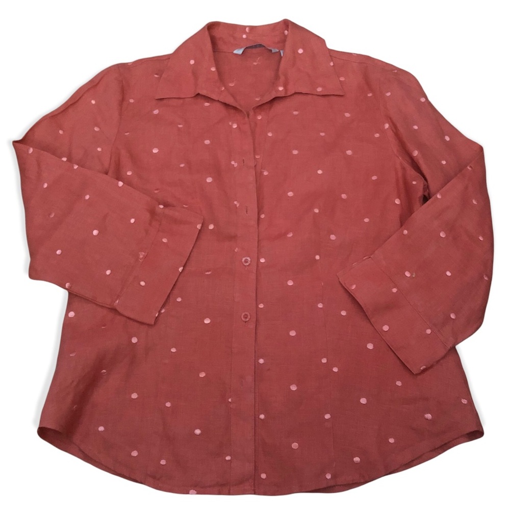 TWEEDS Salmon 100% Linen women’s 3/4 Sleeves Top blouse Sz M